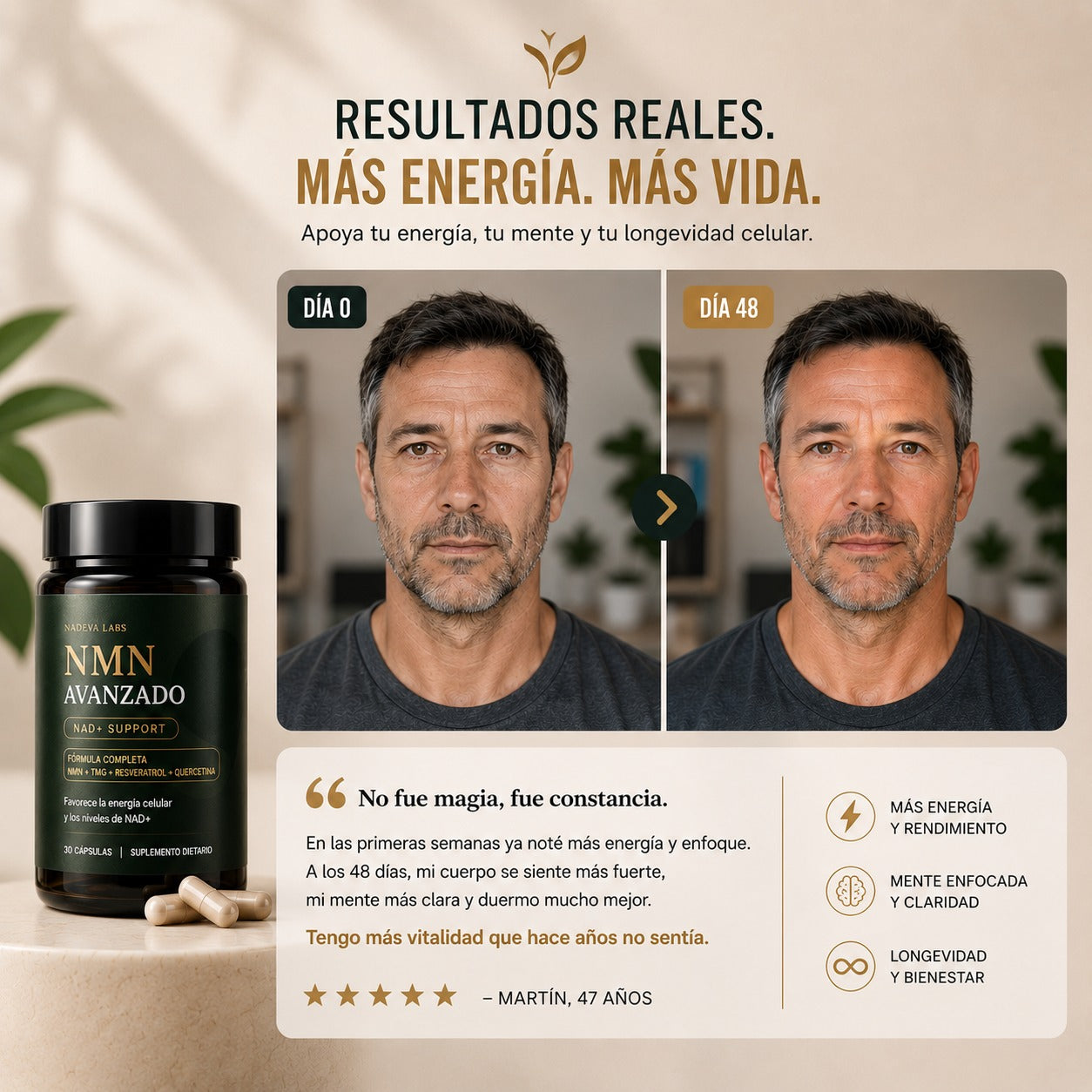 NMN Avanzado - Fórmula Completa NAD+ para Rejuvenecimiento Celular, Claridad Mental y Longevidad
